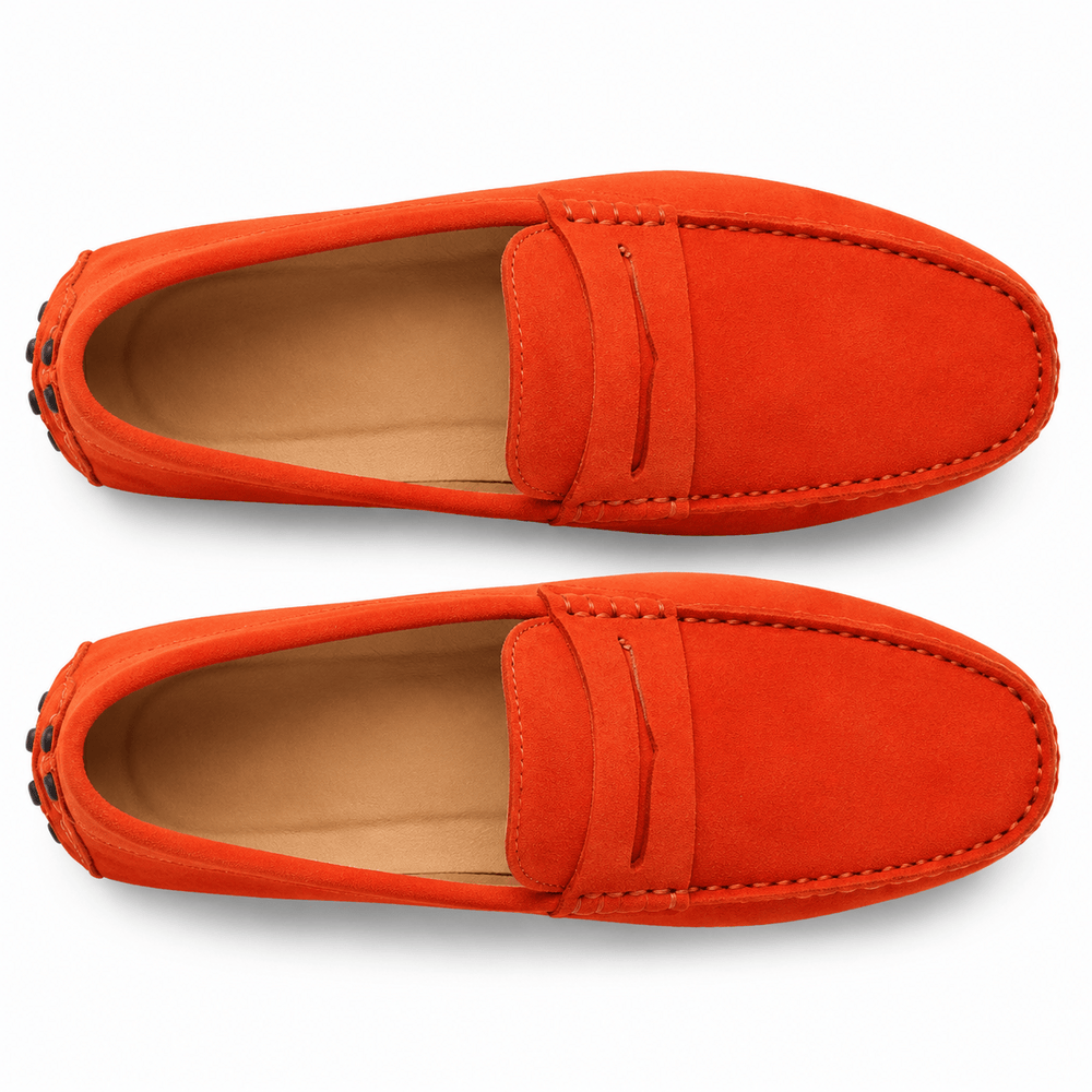 Comptoir du Mocassin Mocassins faits main Homme en cuir suédé Orange