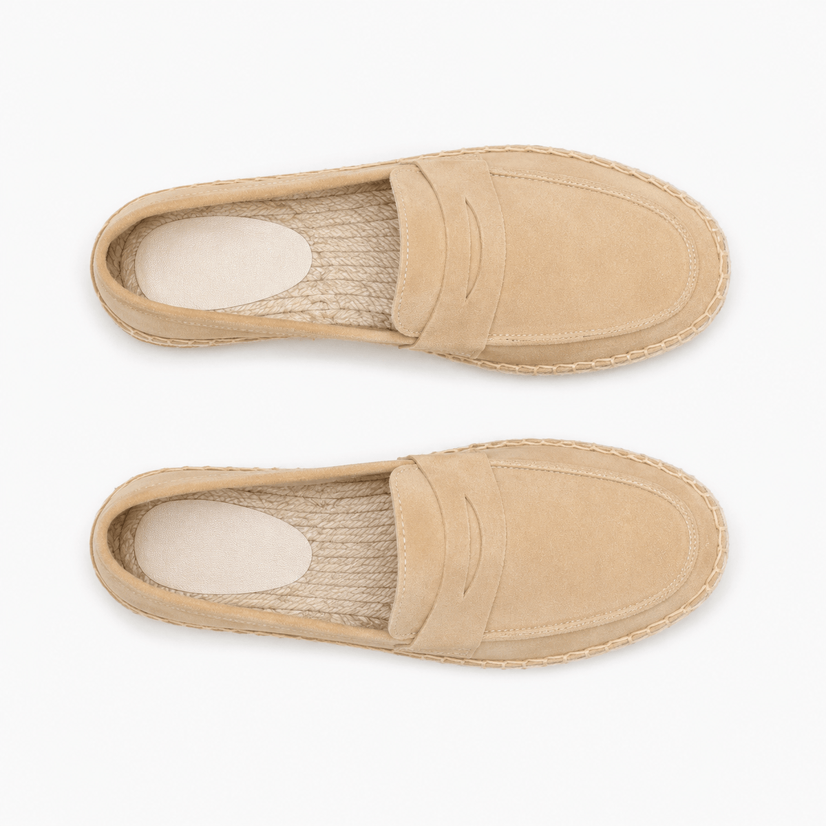 Comptoir du Mocassin espadrilles mocassins femme  en cuir suédé sable semelle en jute