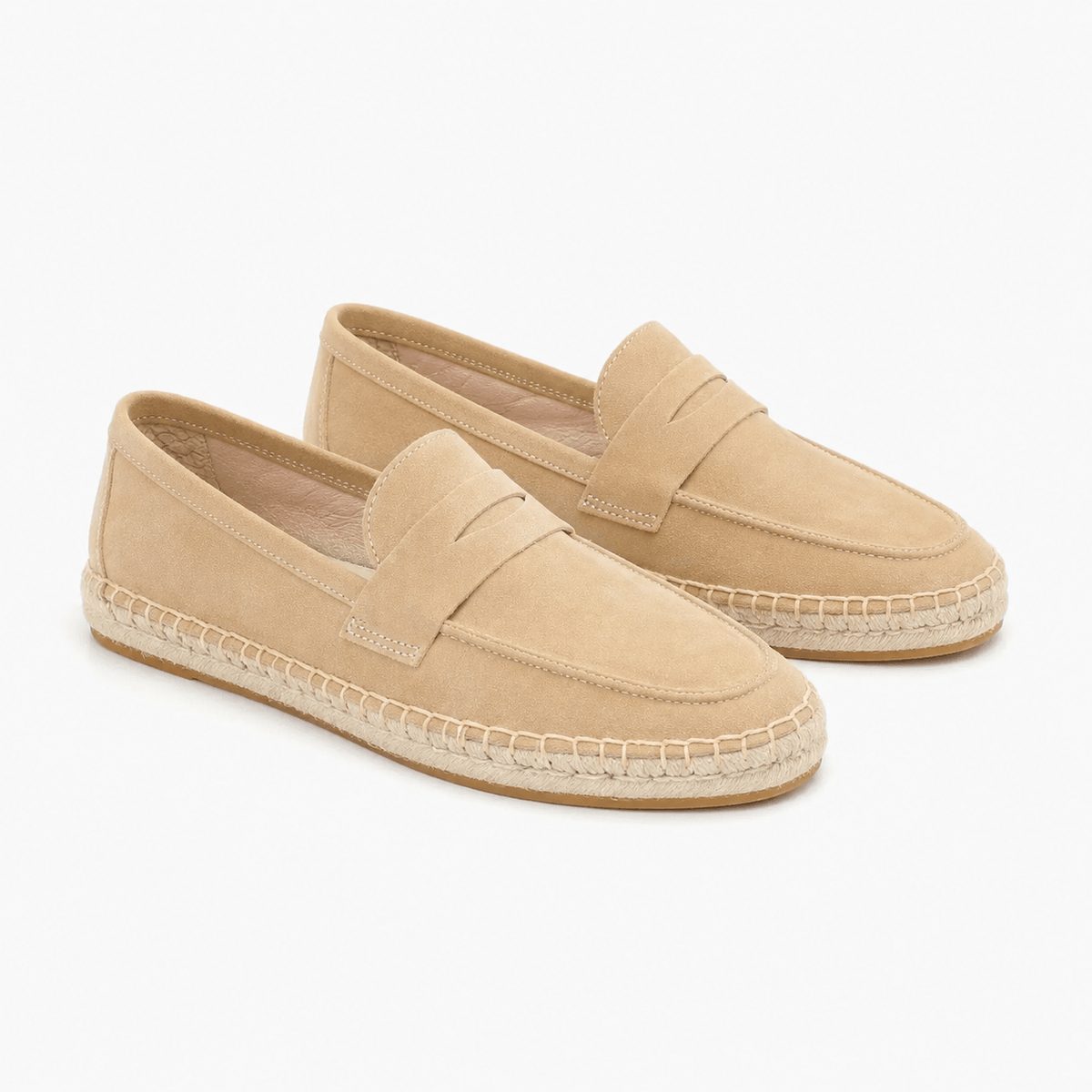 Comptoir du Mocassin espadrilles mocassins femme  en cuir suédé sable semelle en jute