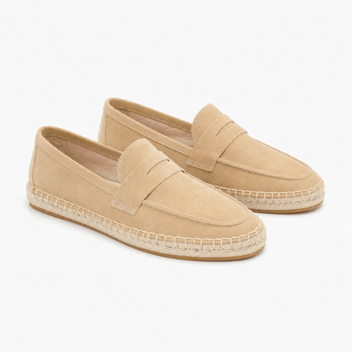 Comptoir du Mocassin espadrilles mocassins femme  en cuir suédé sable semelle en jute