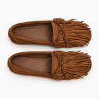 Comptoir du Mocassin Mocassins à franges femme en cuir marron à enfiler