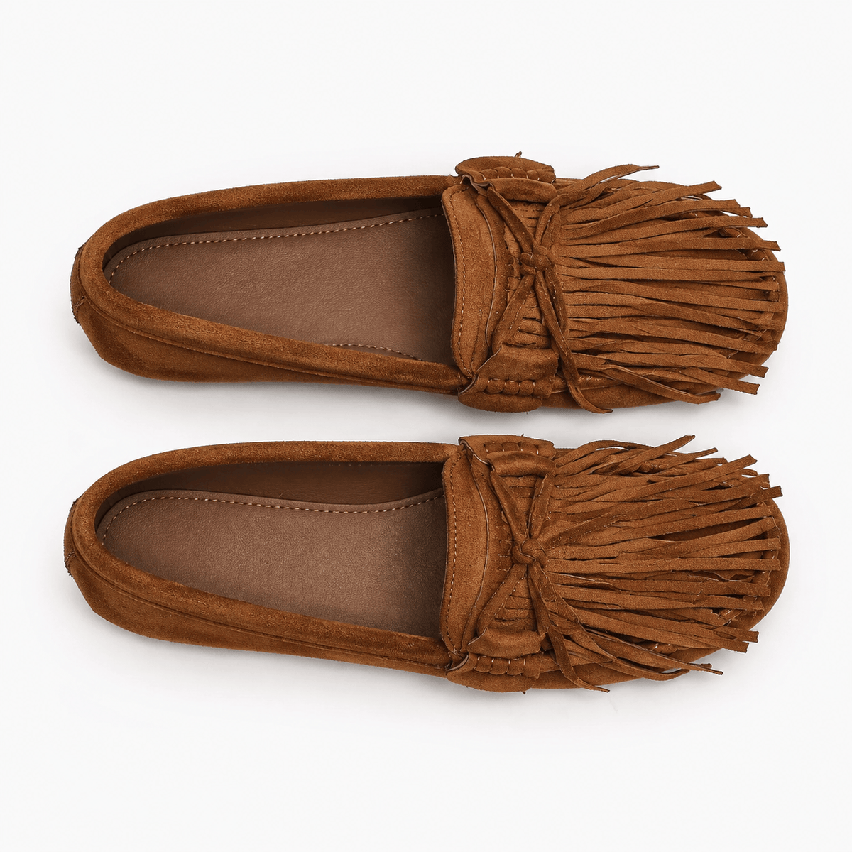 Comptoir du Mocassin Mocassins à franges femme en cuir marron à enfiler