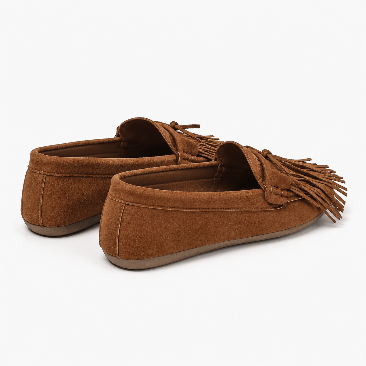 Comptoir du Mocassin Mocassins à franges femme en cuir marron à enfiler