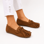 Comptoir du Mocassin Mocassins à franges femme en cuir marron à enfiler