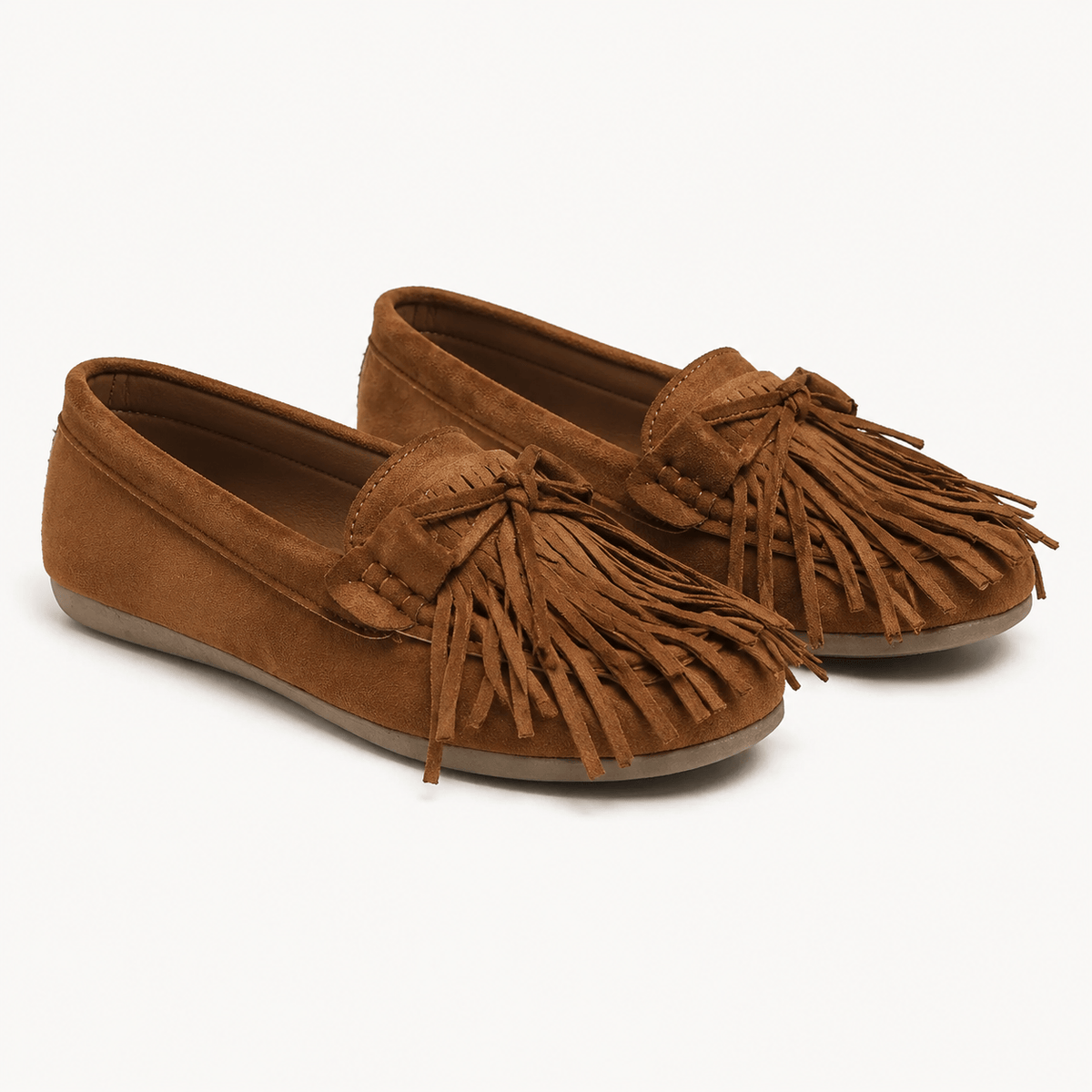 Comptoir du Mocassin Mocassins à franges femme en cuir marron à enfiler