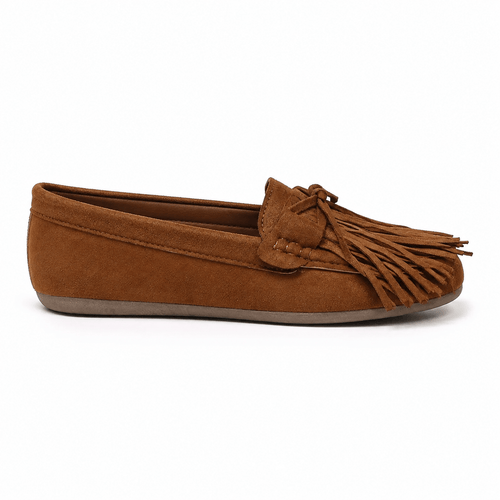 Comptoir du Mocassin Mocassins à franges femme en cuir marron à enfiler