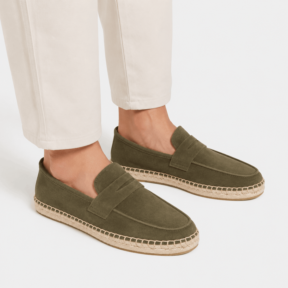 Comptoir du Mocassin Mocassins Espadrilles Femme en cuir suédé vert semelle en jute