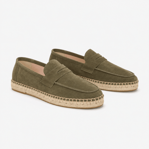 Comptoir du Mocassin Mocassins Espadrilles Femme en cuir suédé vert semelle en jute