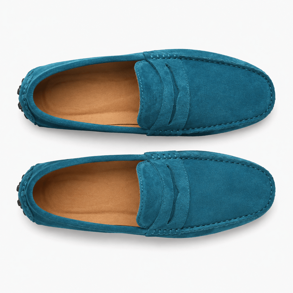 Comptoir du Mocassin Mocassins faits main Homme en cuir suédé Bleu ciel