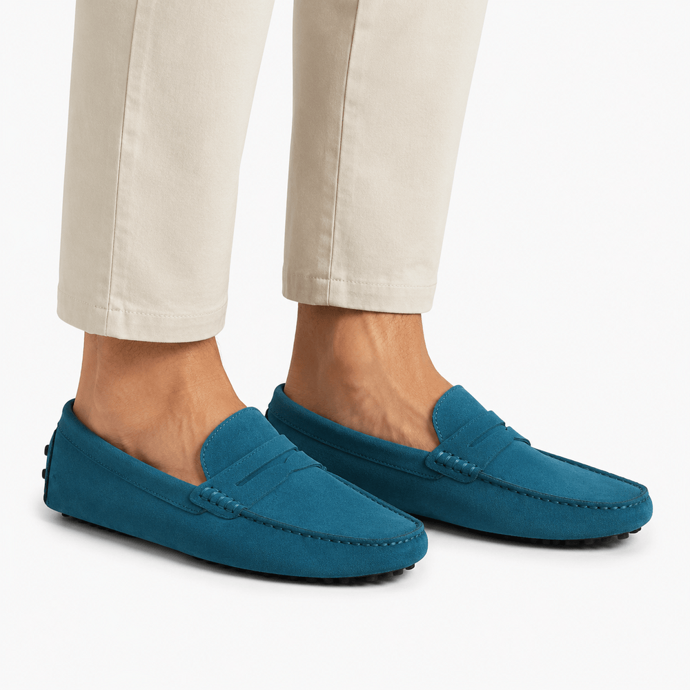 Comptoir du Mocassin Mocassins faits main Homme en cuir suédé Bleu ciel