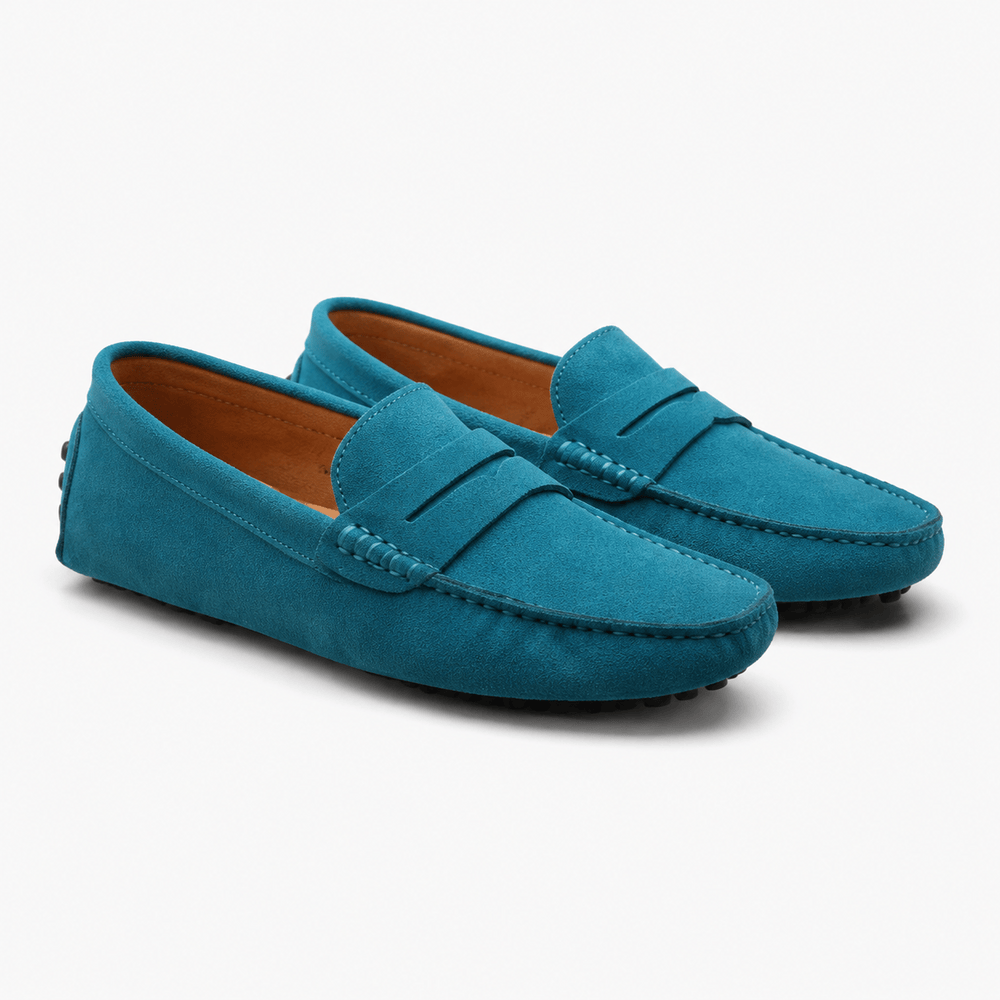 Comptoir du Mocassin Mocassins faits main Homme en cuir suédé Bleu ciel