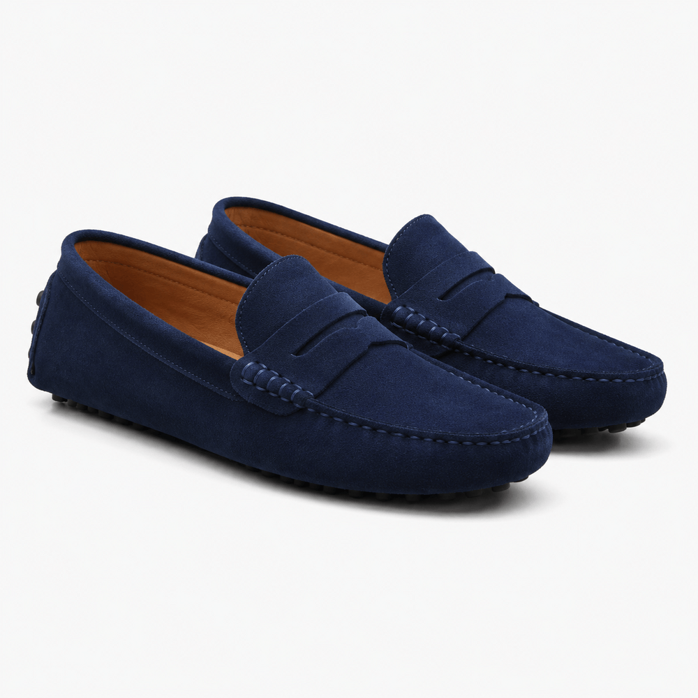 Comptoir du Mocassin Mocassins faits main Homme en cuir suédé Bleu marine