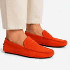 Comptoir du Mocassin Mocassins faits main Homme en cuir suédé Orange