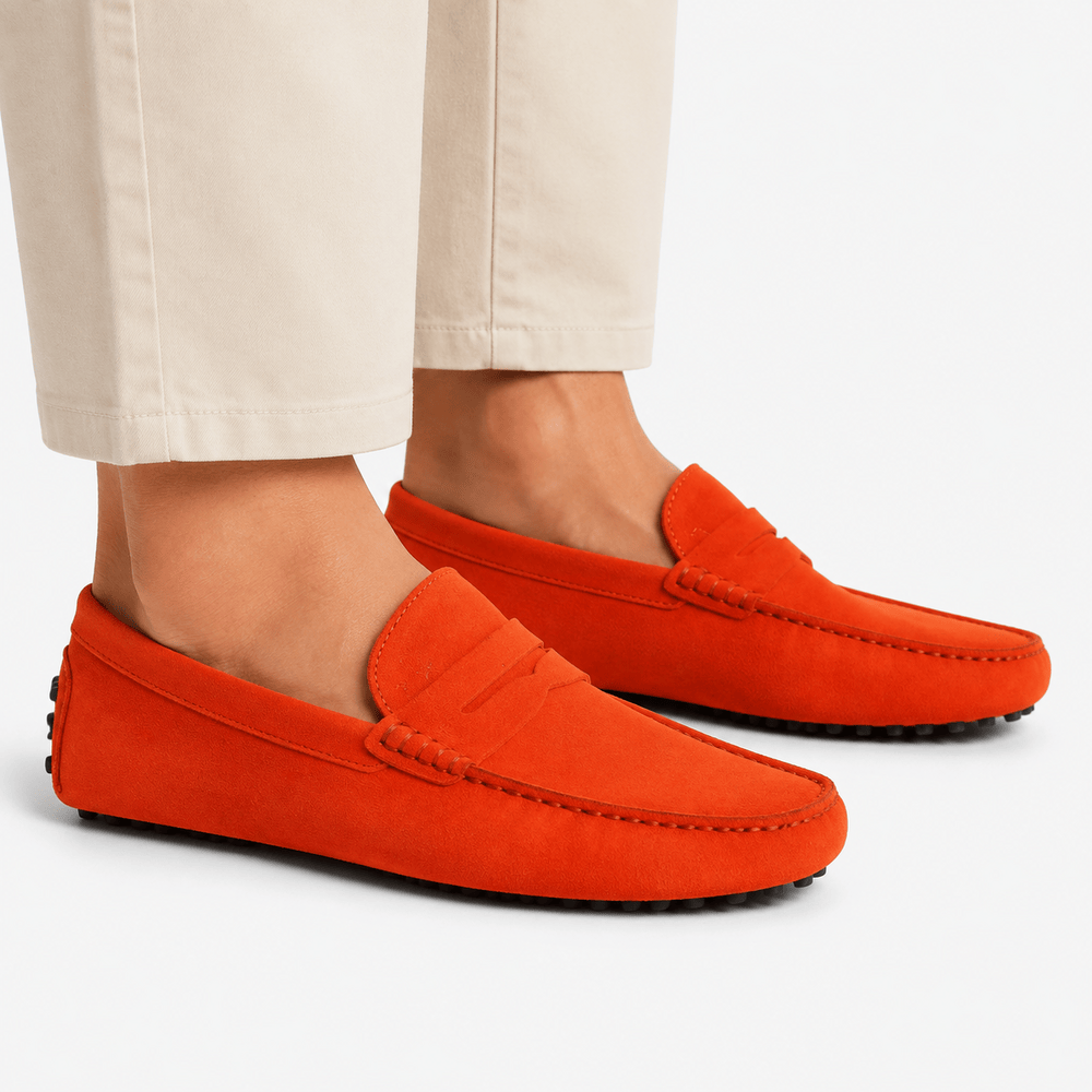 Comptoir du Mocassin Mocassins faits main Homme en cuir suédé Orange