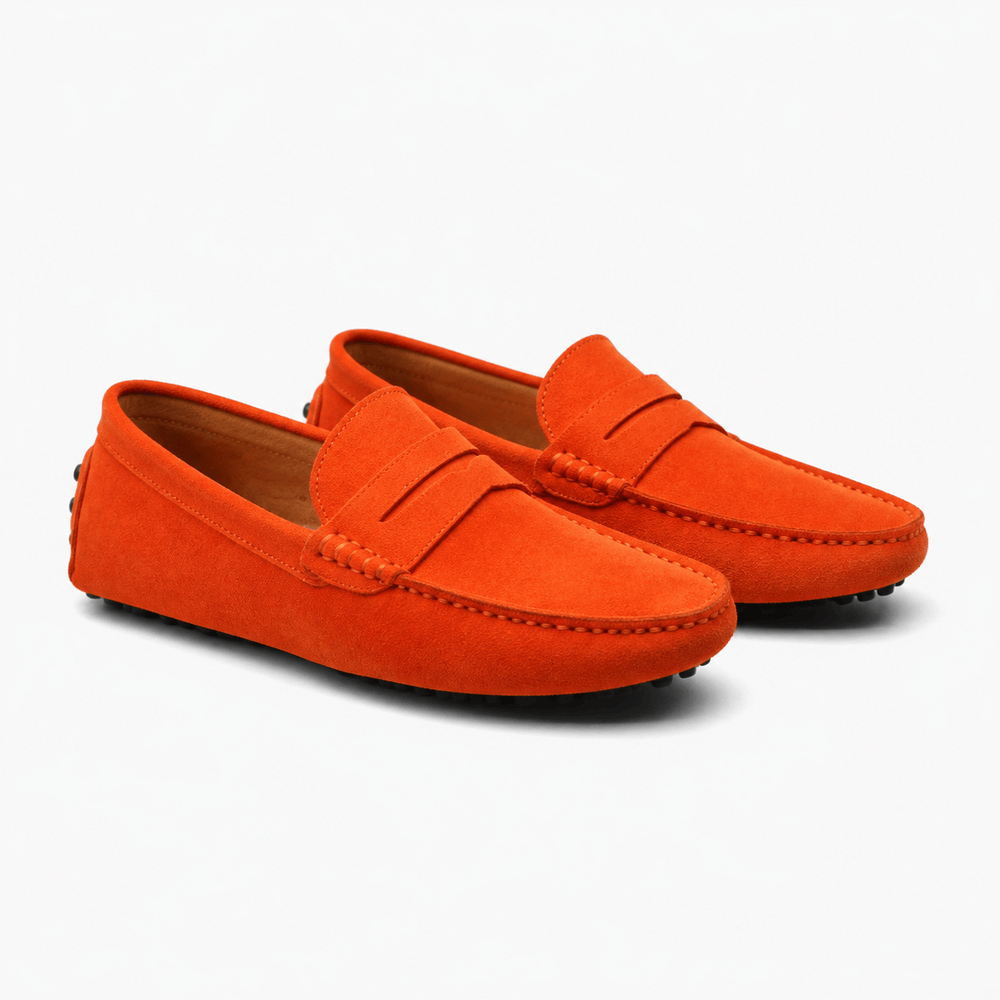 Comptoir du Mocassin Mocassins faits main Homme en cuir suédé Orange