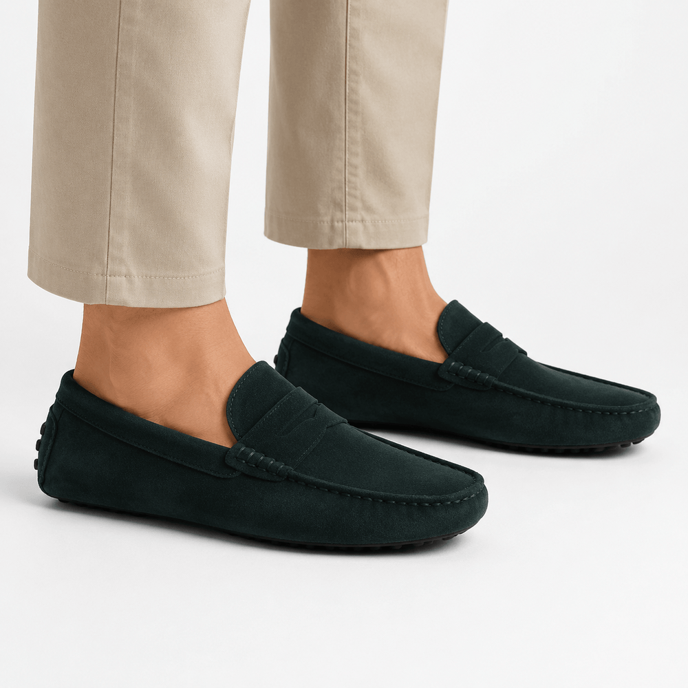 Comptoir du Mocassin Mocassins faits main Homme en cuir suédé Vert