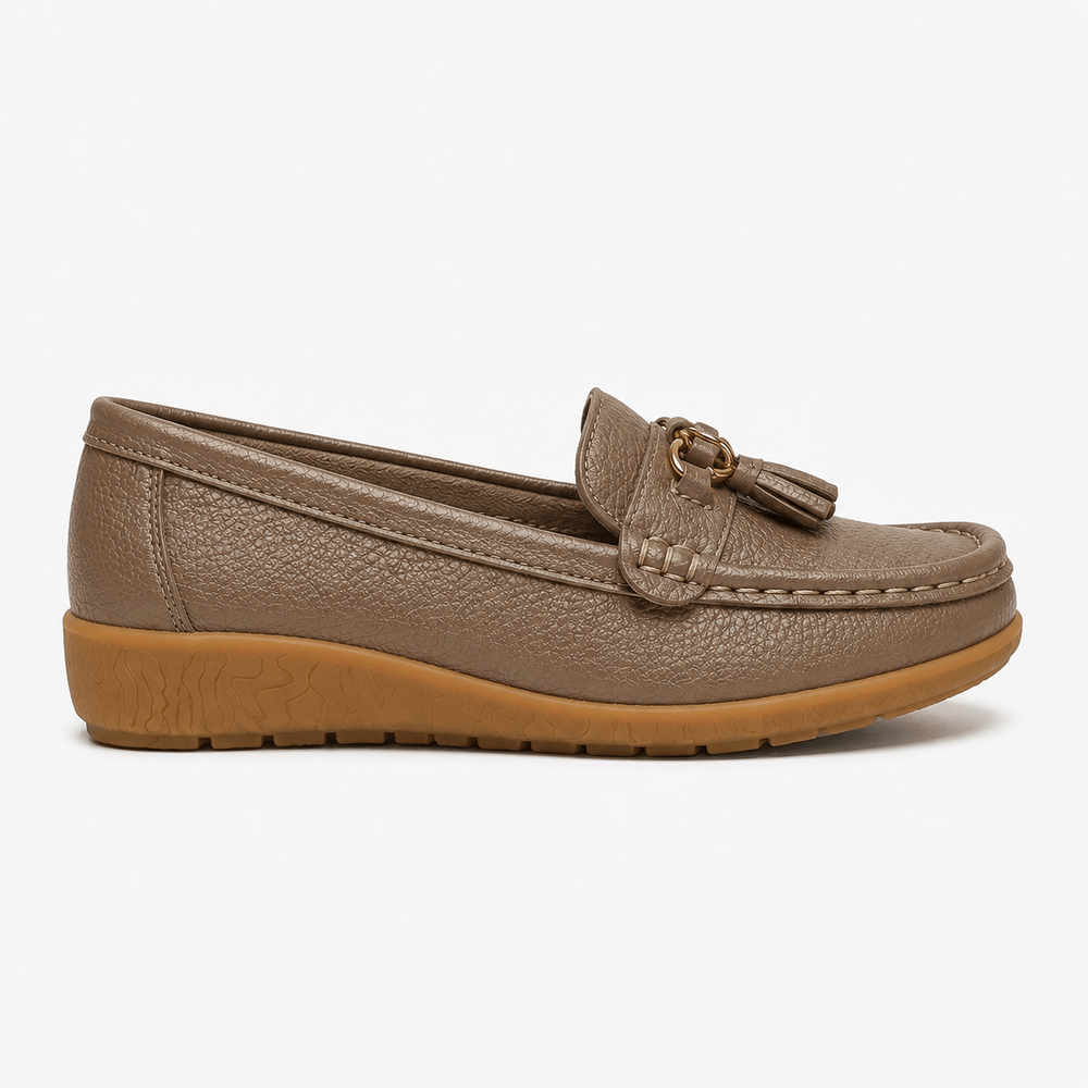 Comptoir du Mocassin Mocassins Femme en Cuir Beige à Enfiler à Glands