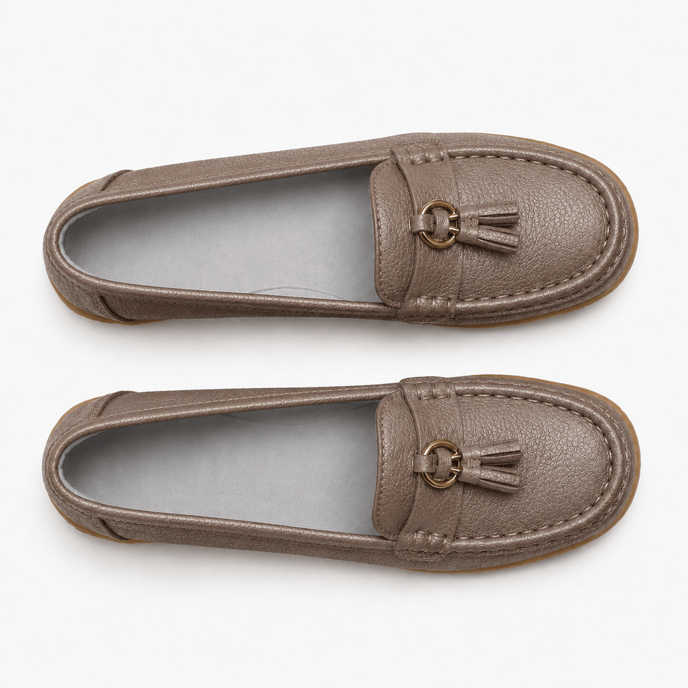 Comptoir du Mocassin Mocassins Femme en Cuir Beige à Enfiler à Glands