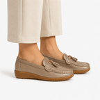 Comptoir du Mocassin Mocassins Femme en Cuir Beige à Enfiler à Glands