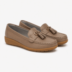 Comptoir du Mocassin Mocassins Femme en Cuir Beige à Enfiler à Glands