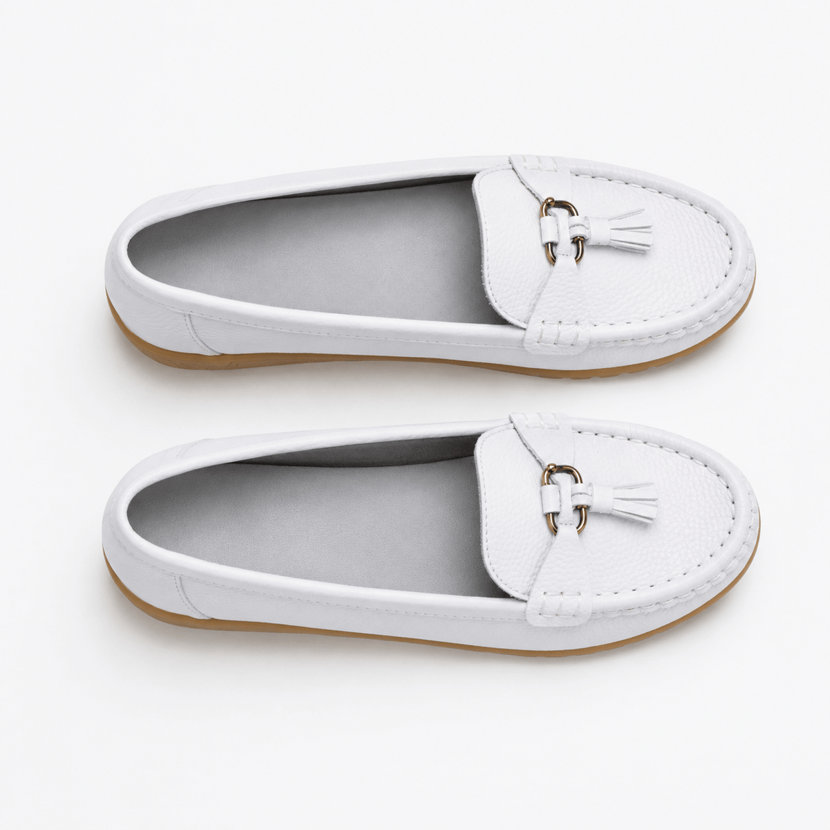 Comptoir du Mocassin Mocassins Femme en Cuir Blanc à Enfiler à Glands