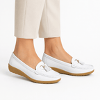 Comptoir du Mocassin Mocassins Femme en Cuir Blanc à Enfiler à Glands