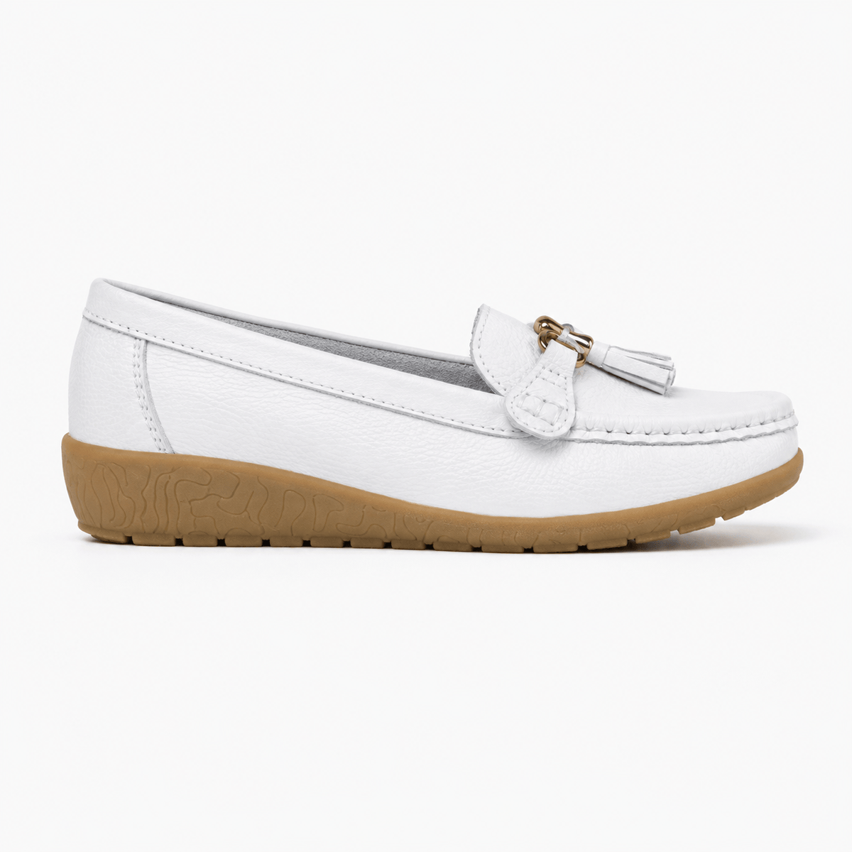 Comptoir du Mocassin Mocassins Femme en Cuir Blanc à Enfiler à Glands