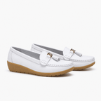 Comptoir du Mocassin Mocassins Femme en Cuir Blanc à Enfiler à Glands