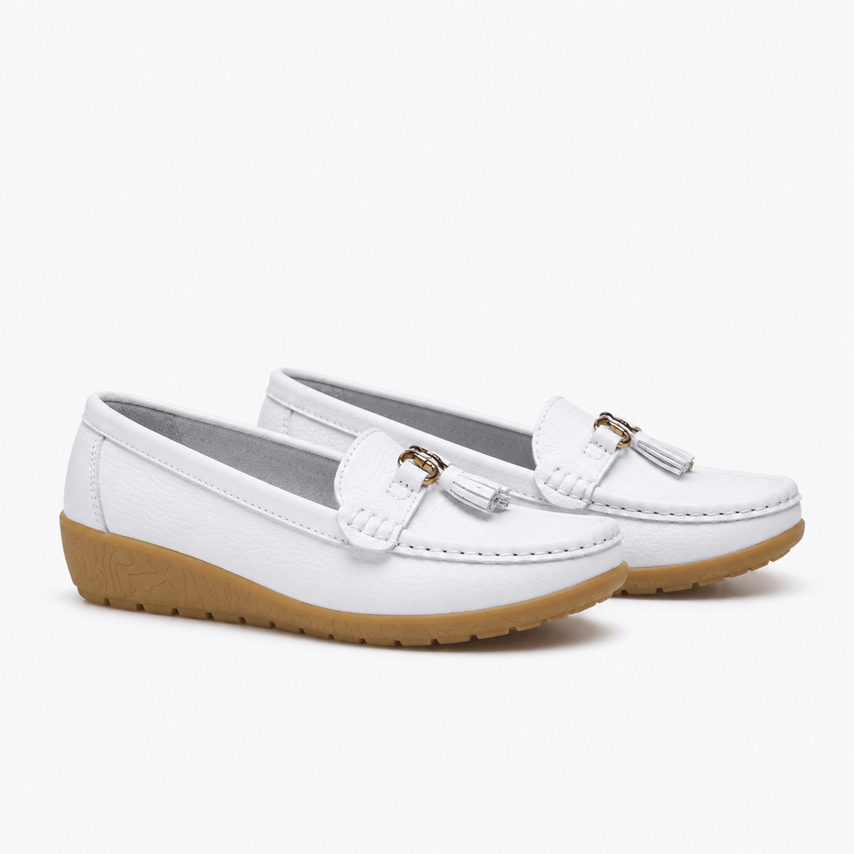 Comptoir du Mocassin Mocassins Femme en Cuir Blanc à Enfiler à Glands