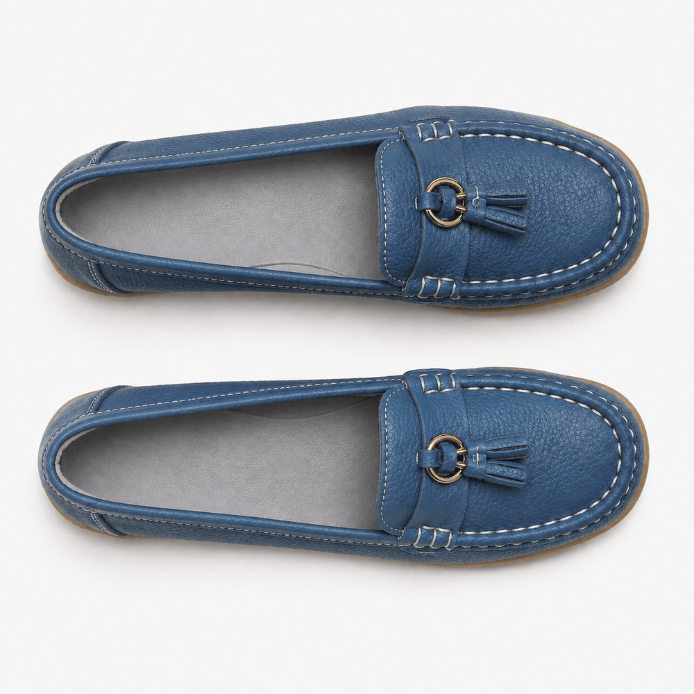 Comptoir du Mocassin Mocassins Femme en Cuir Bleu clair à Enfiler à Glands