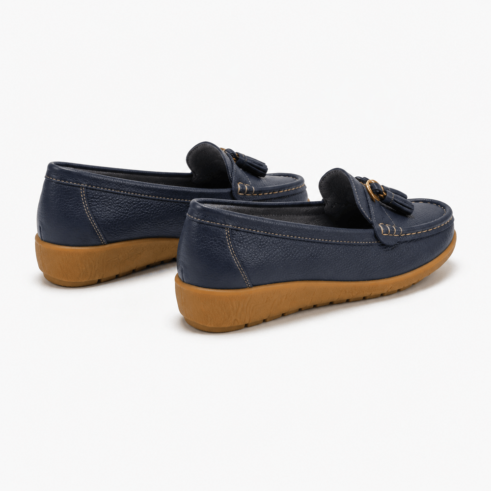 Comptoir du Mocassin Mocassins Femme en Cuir Bleu clair à Enfiler à Glands
