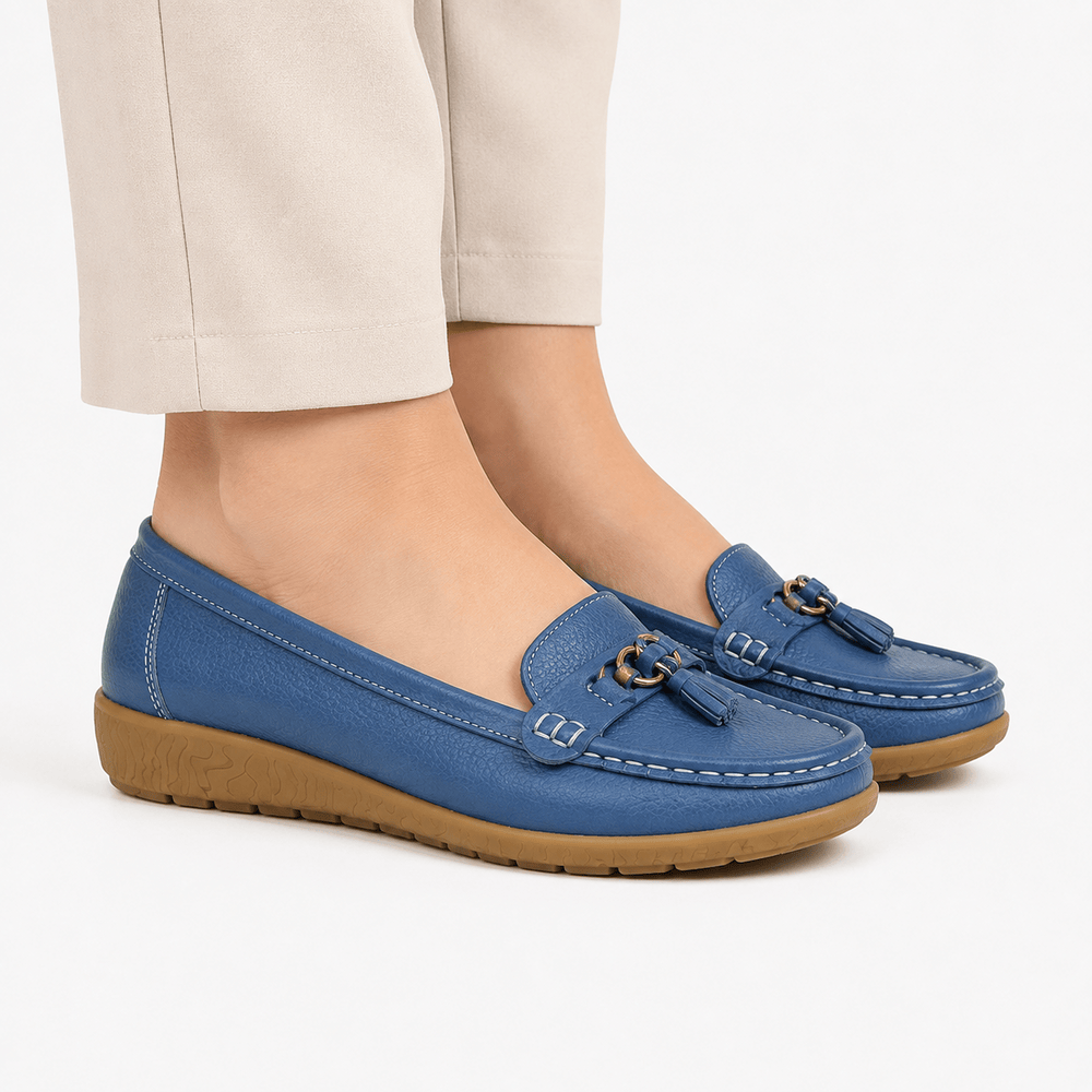 Comptoir du Mocassin Mocassins Femme en Cuir Bleu clair à Enfiler à Glands