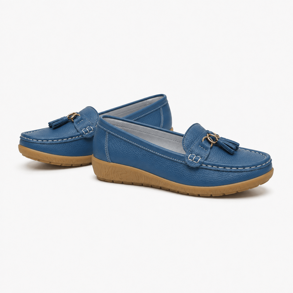 Comptoir du Mocassin Mocassins Femme en Cuir Bleu clair à Enfiler à Glands
