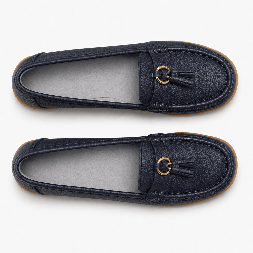 Comptoir du Mocassin Mocassins Femme en Cuir Bleu marine à Enfiler à Glands