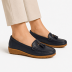 Comptoir du Mocassin Mocassins Femme en Cuir Bleu marine à Enfiler à Glands