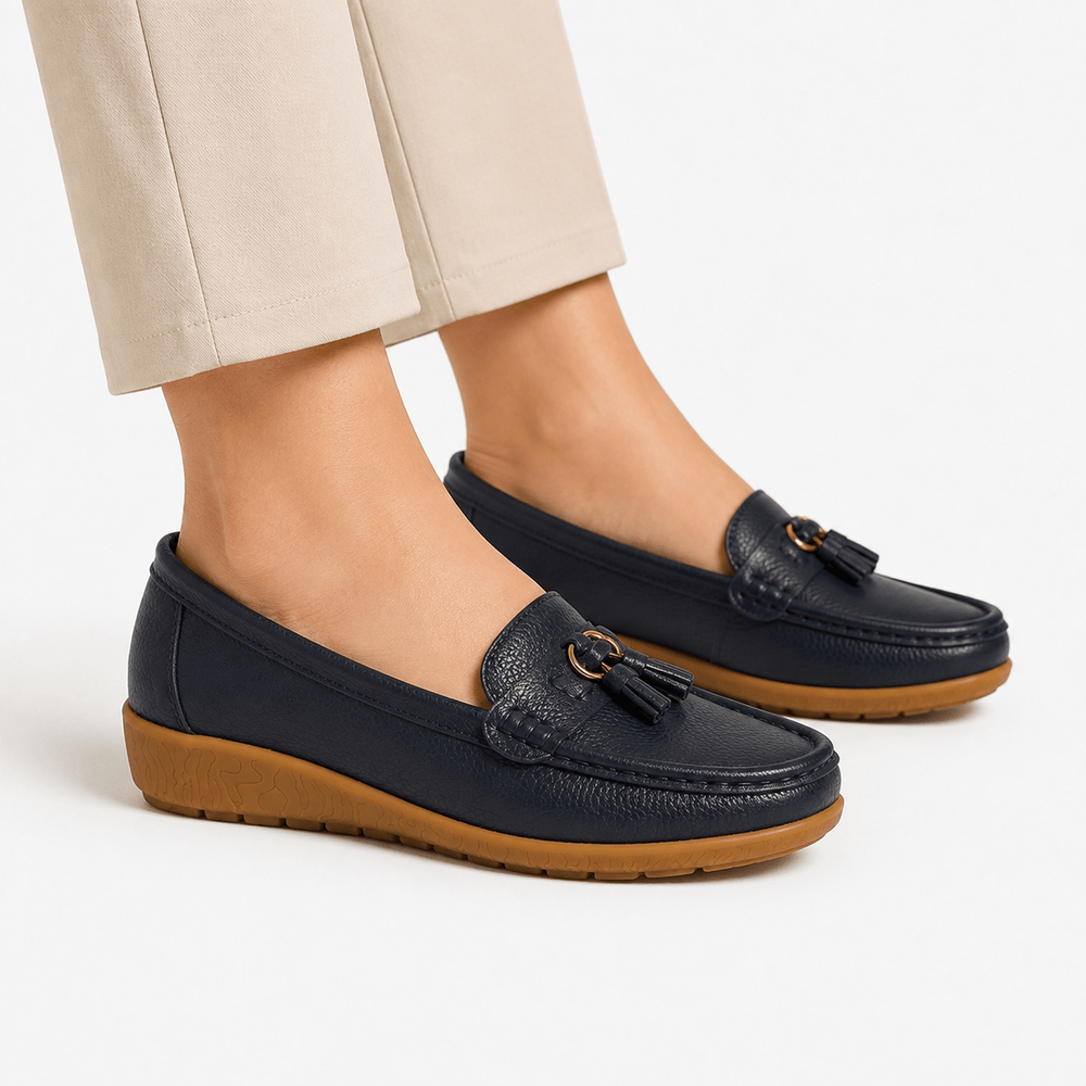 Comptoir du Mocassin Mocassins Femme en Cuir Bleu marine à Enfiler à Glands