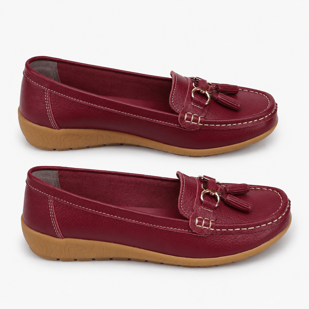 Comptoir du Mocassin Mocassins femme en cuir bordeaux à enfiler