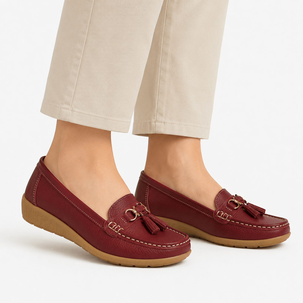 Comptoir du Mocassin Mocassins femme en cuir bordeaux à enfiler