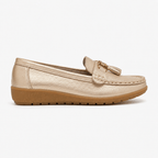 Comptoir du Mocassin Mocassins Femme en Cuir Doré à Enfiler à Glands
