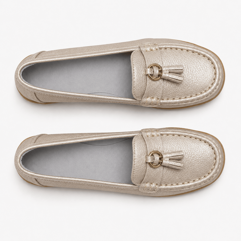 Comptoir du Mocassin Mocassins Femme en Cuir Doré à Enfiler à Glands