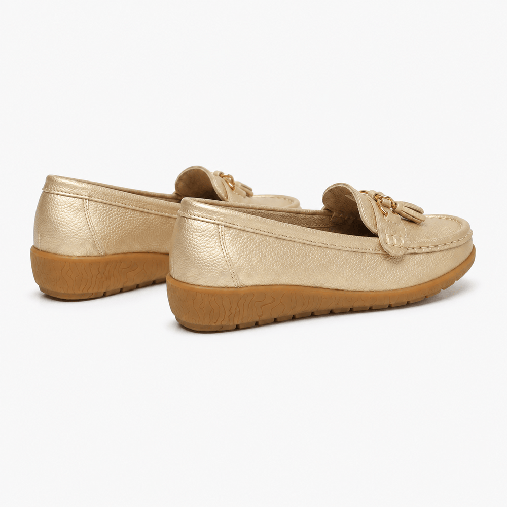 Comptoir du Mocassin Mocassins Femme en Cuir Doré à Enfiler à Glands