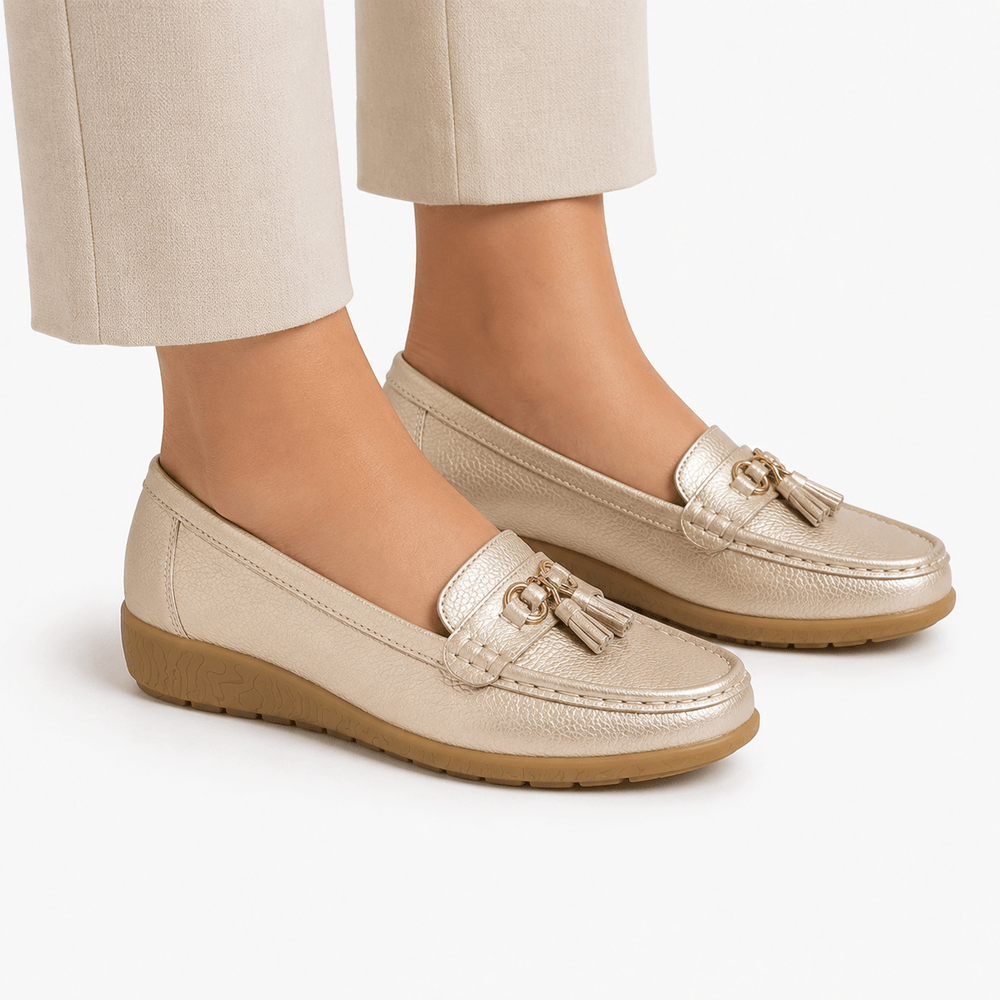 Comptoir du Mocassin Mocassins Femme en Cuir Doré à Enfiler à Glands