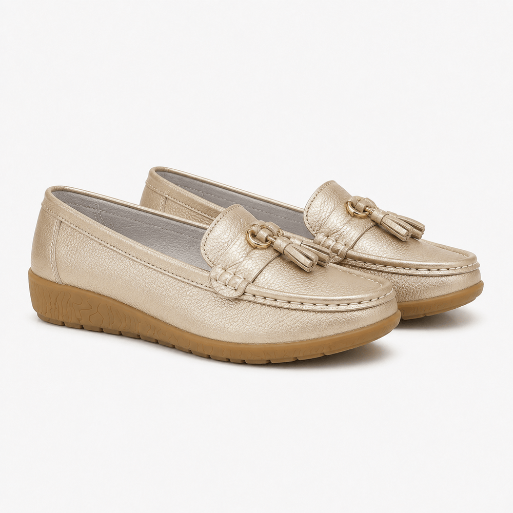 Comptoir du Mocassin Mocassins Femme en Cuir Doré à Enfiler à Glands