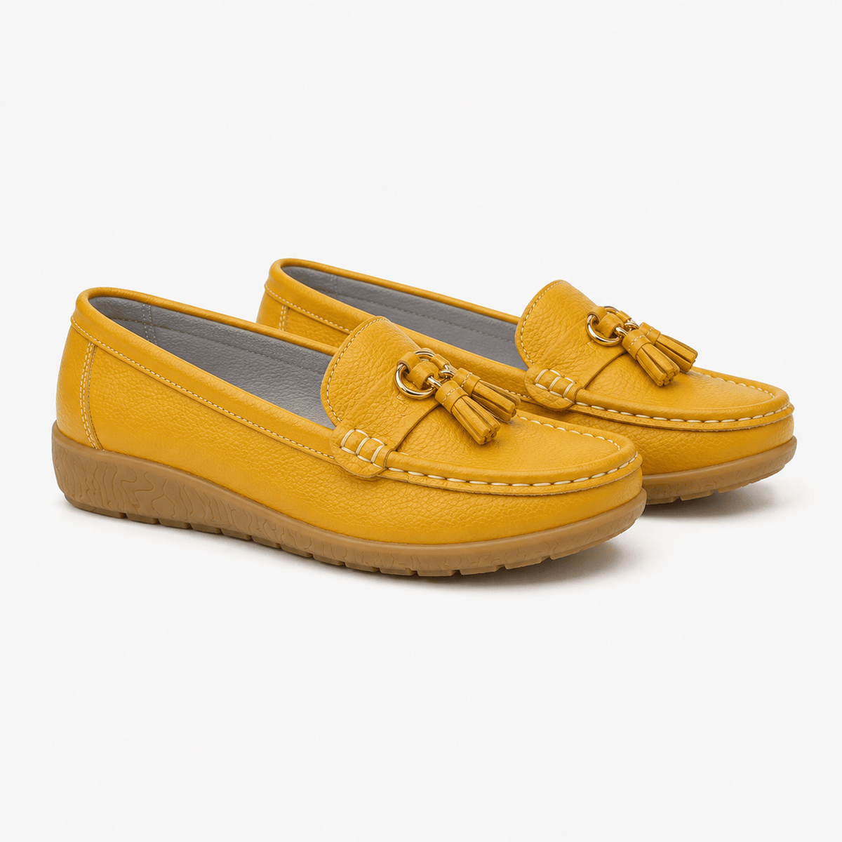 Comptoir du Mocassin Mocassins Femme en Cuir Jaune à Enfiler à Glands