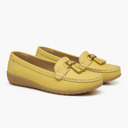 Comptoir du Mocassin Mocassins Femme en Cuir Jaune Claire à Enfiler à Glands