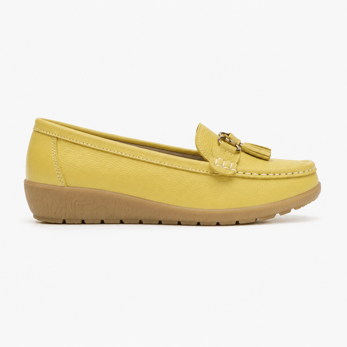 Comptoir du Mocassin Mocassins Femme en Cuir Jaune Claire à Enfiler à Glands