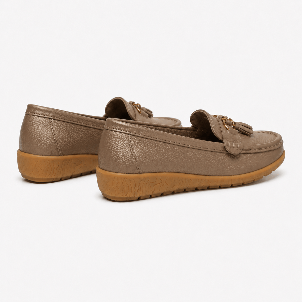 Comptoir du Mocassin Mocassins Femme en Cuir Kaki à Enfiler à Glands
