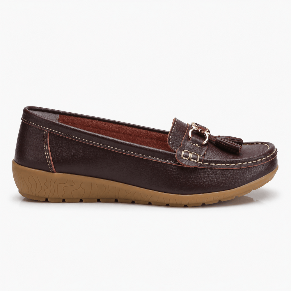 Comptoir du Mocassin Mocassins Femme en Cuir Marron foncé Enfiler à Glands