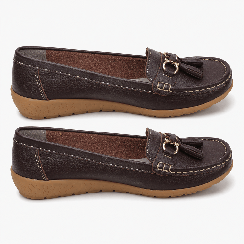 Comptoir du Mocassin Mocassins Femme en Cuir Marron foncé Enfiler à Glands