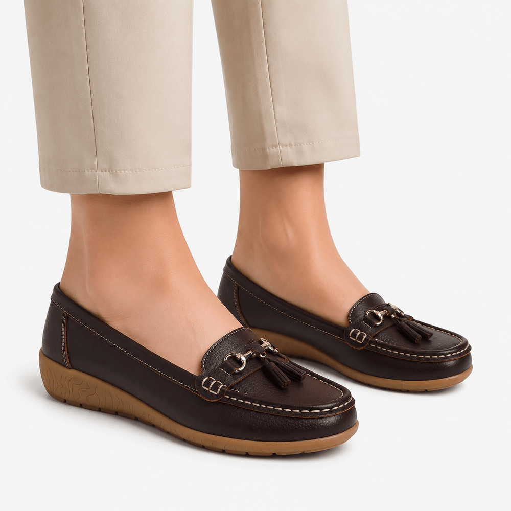 Comptoir du Mocassin Mocassins Femme en Cuir Marron foncé Enfiler à Glands